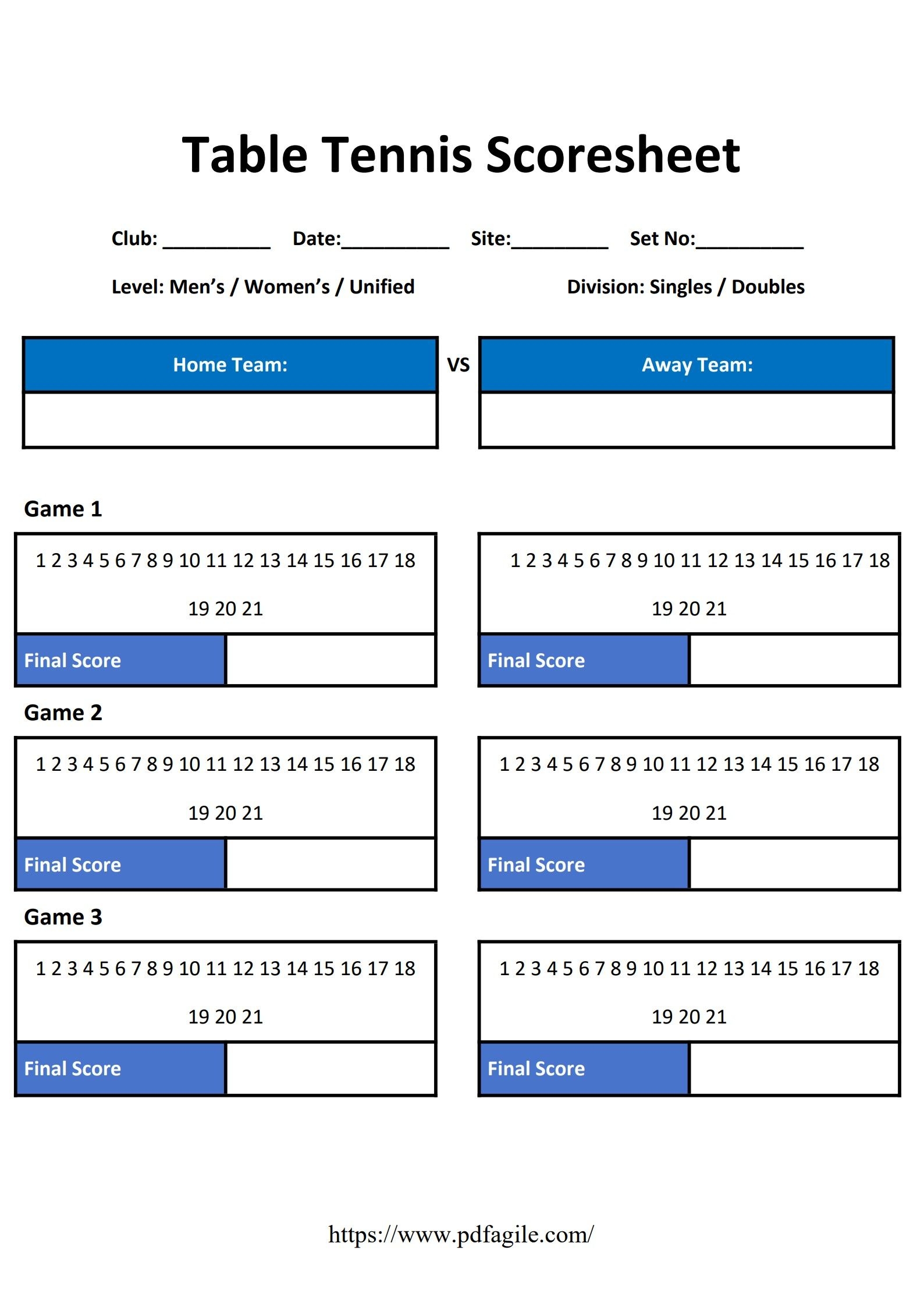 Badminton Scoresheet Template PDF Agile