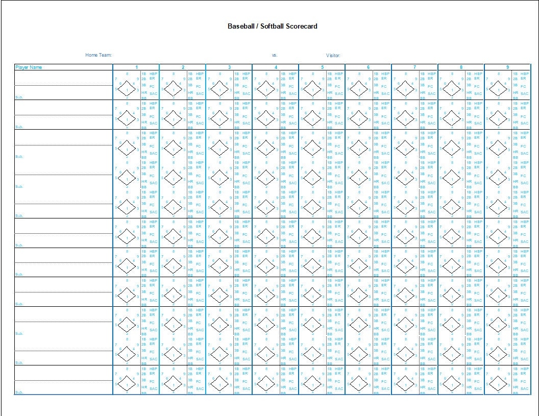 Baseball Softball Scorecard Baseball Softball Scorecard