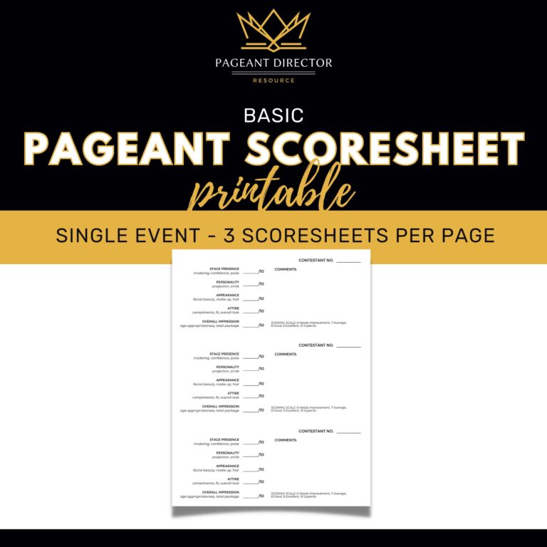 Basic Pageant Scoresheet Pageant Director Resource Digital Download Printable Etsy