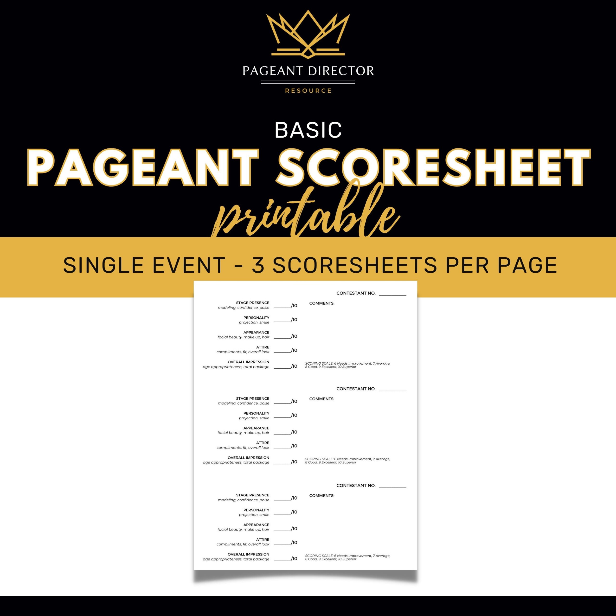 Basic Pageant Scoresheet Pageant Director Resource Digital Download Printable Etsy