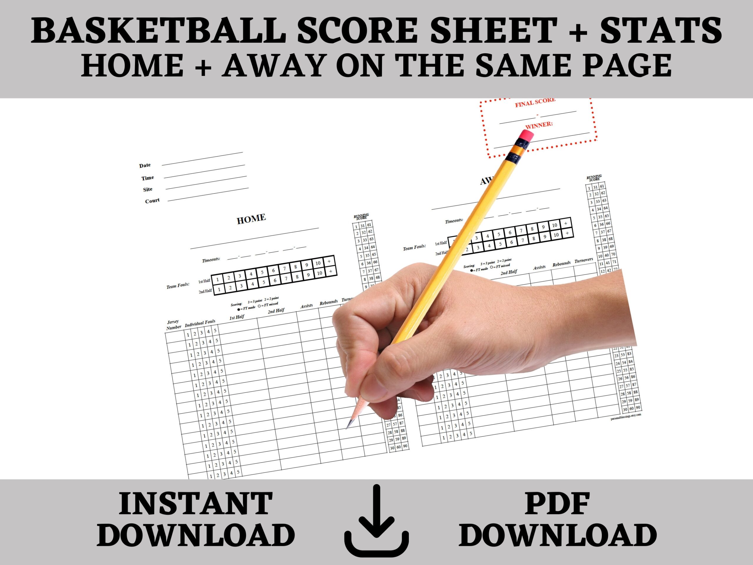 Basketball Scoresheet Etsy