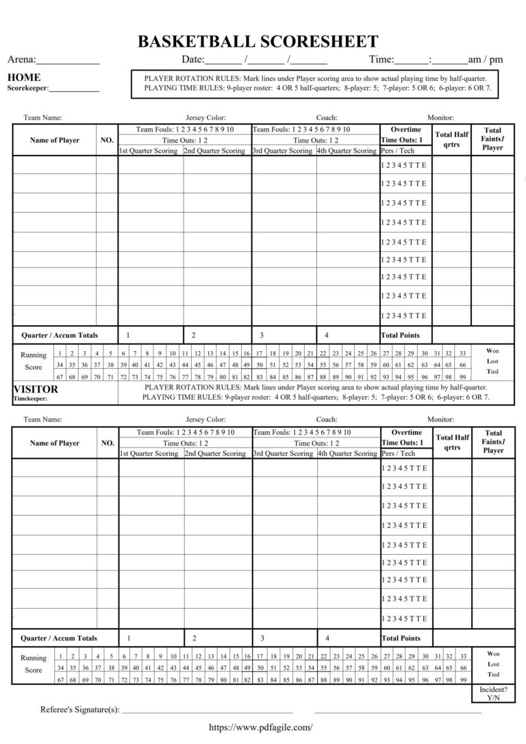 Basketball Scoresheet Template PDF Agile