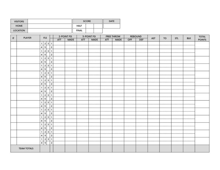 Basketball Statistic Score Sheet Basketball SVG