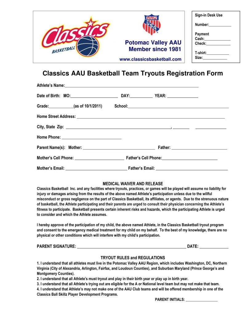 Basketball Tryout Registration PDF Form FormsPal