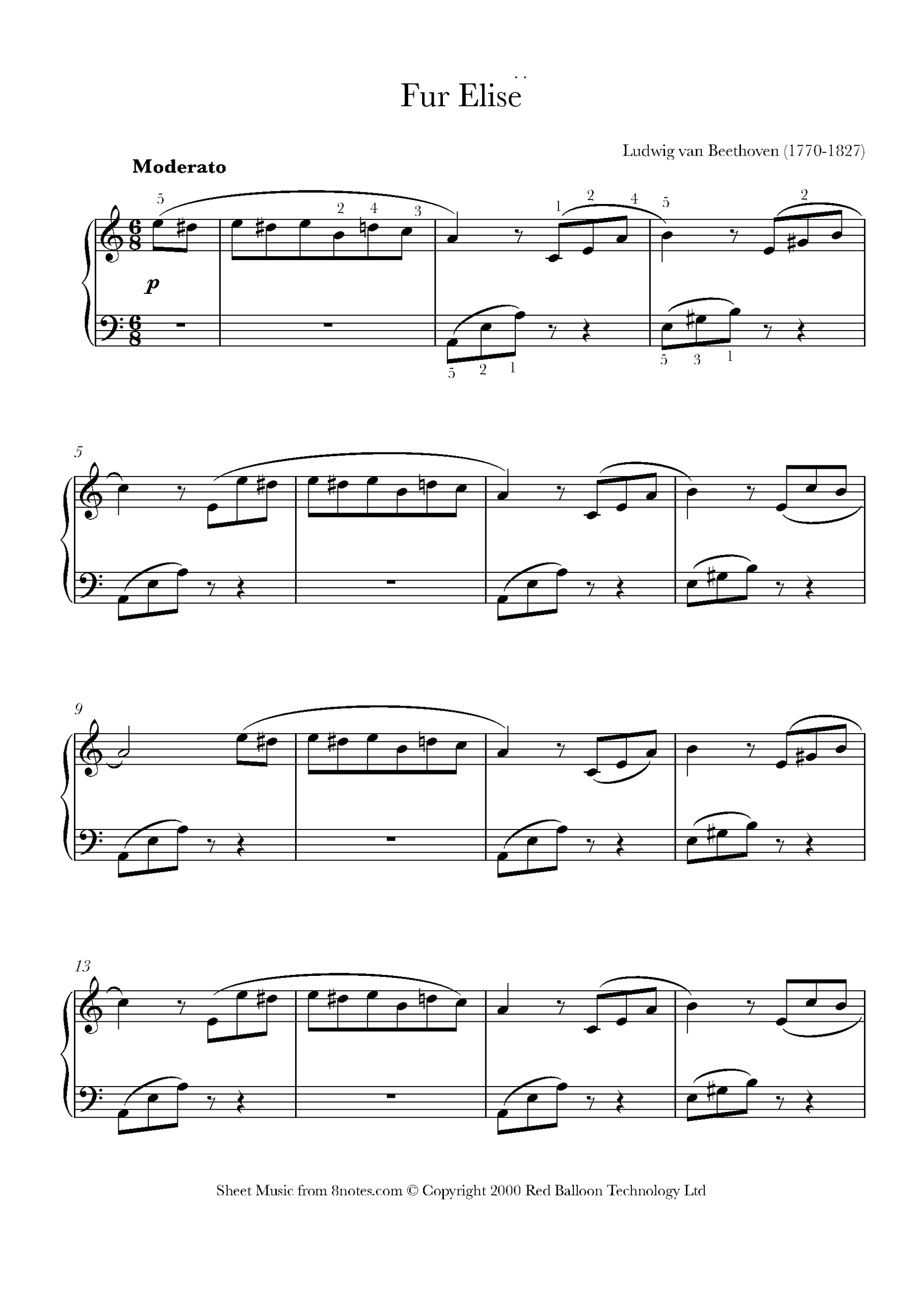 Beethoven Ludwig Van Fur Elise For Piano Free Sheet Music For Piano 8notes