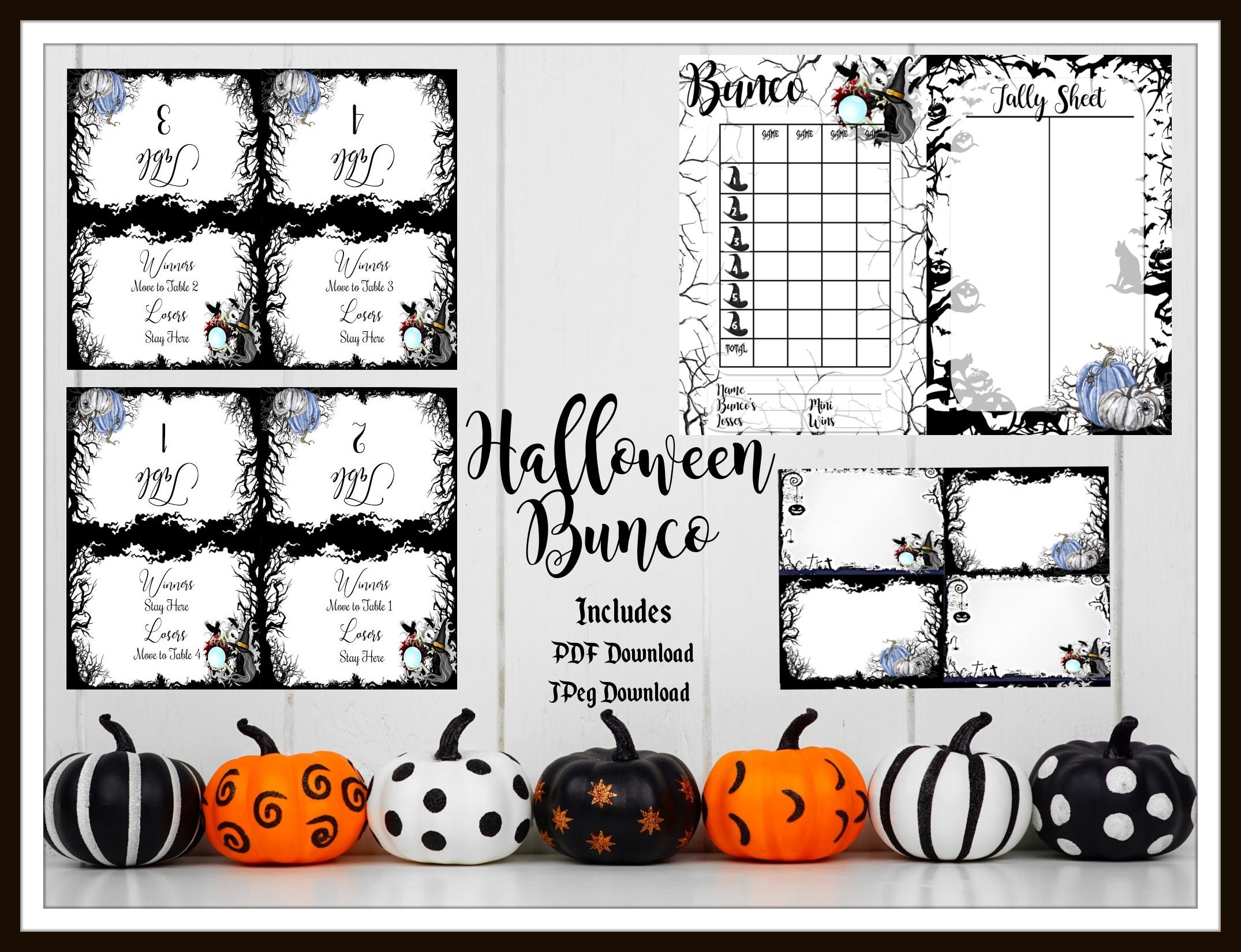 Black And White Halloween Bunco Score Cards And Table Tents Digital Downloads PDF And JPEG Etsy