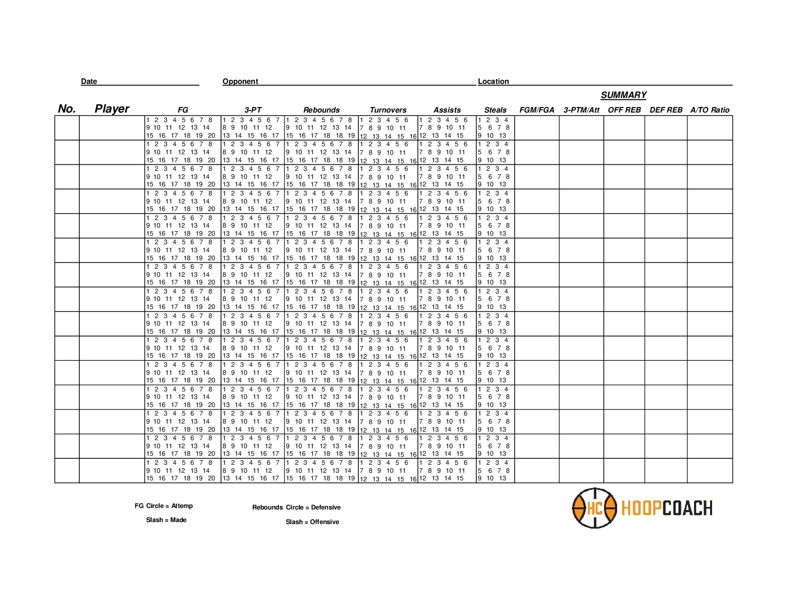 Basketball Roster Score Sheet