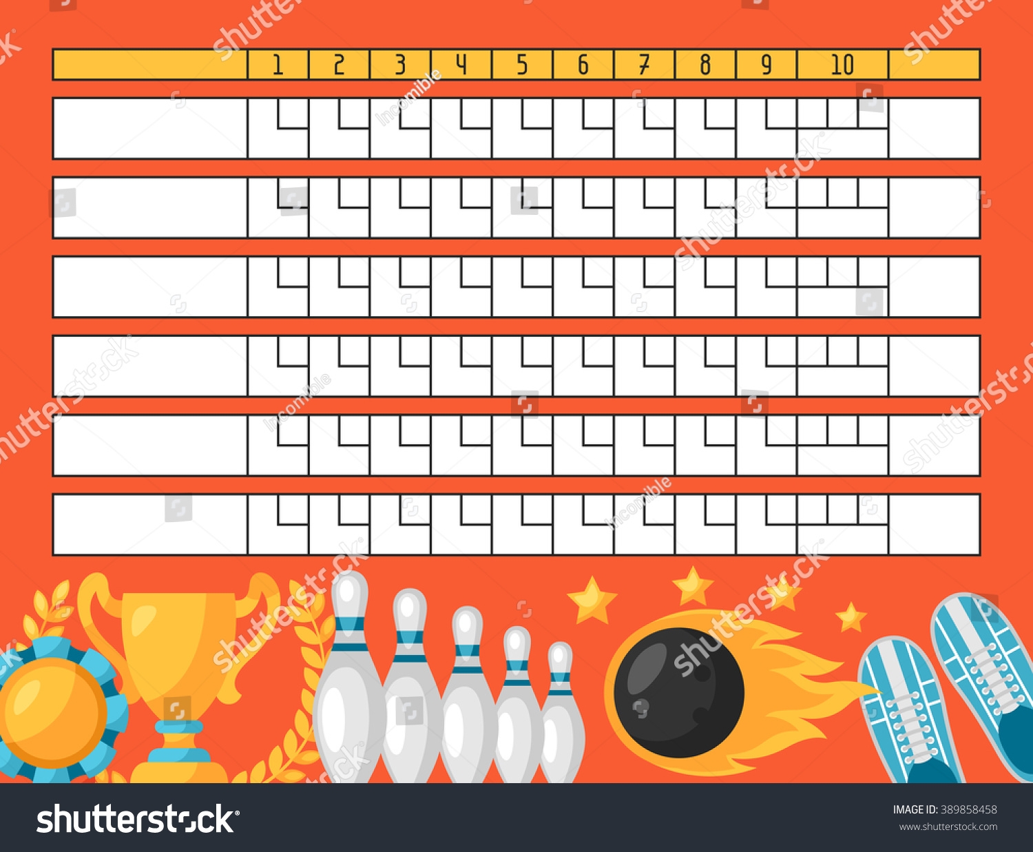 Bowling Score Sheet Blank Template Scoreboard Stock Vector 