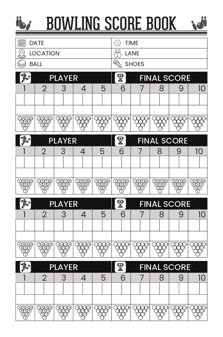Free Printable Bowling Score Sheet Pdf