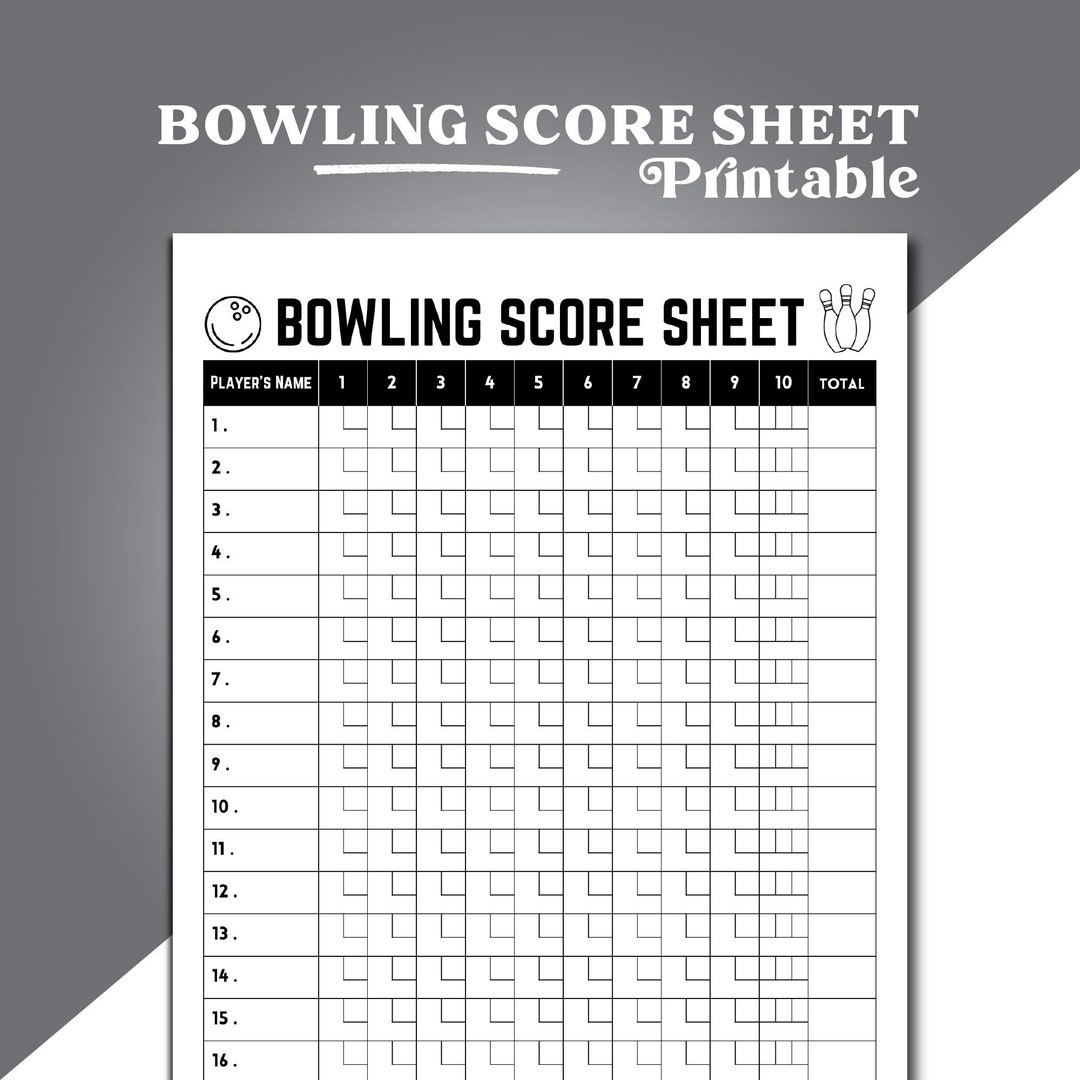 Bowling Score Sheet Printable Bowling Score Card Bowling 
