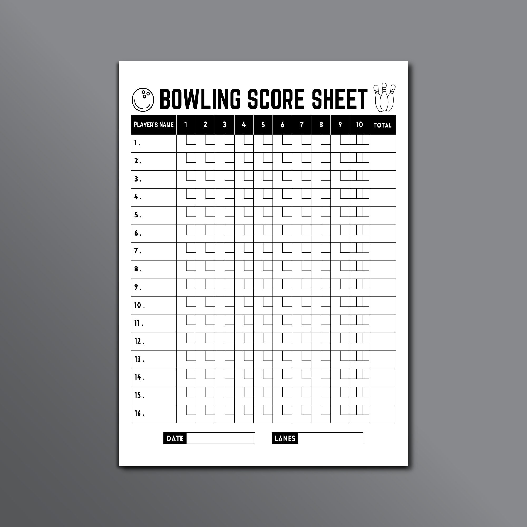 Bowling Score Sheet Printable Bowling Score Card Bowling 