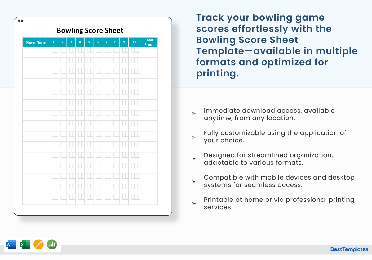 Bowling Score Sheet Template In Word Excel Apple Pages Numbers