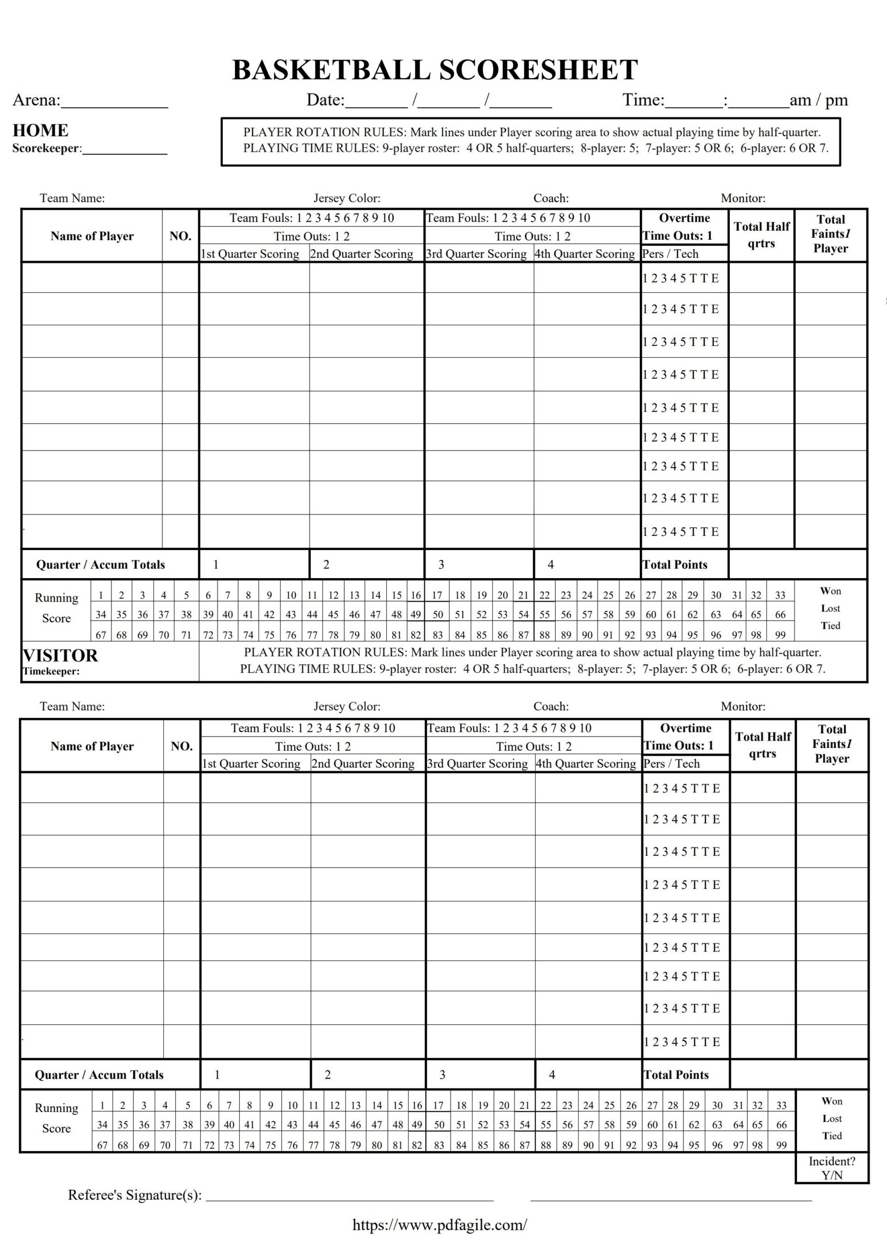 Bowling Scoresheet Template PDF Agile