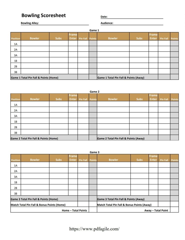 Bowling Scoresheet Template PDF Agile