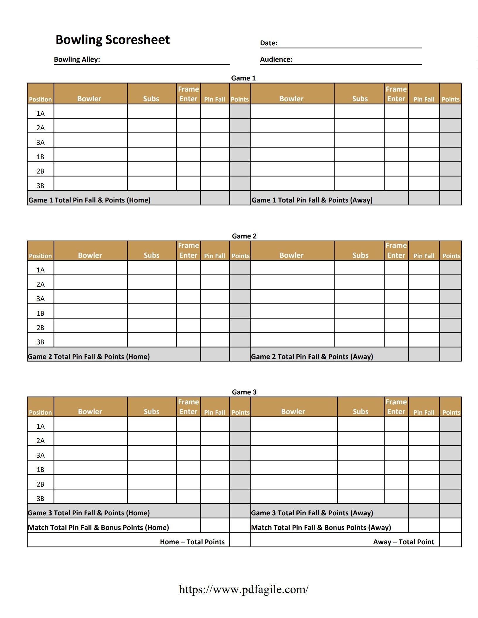 Bowling Scoresheet Template PDF Agile