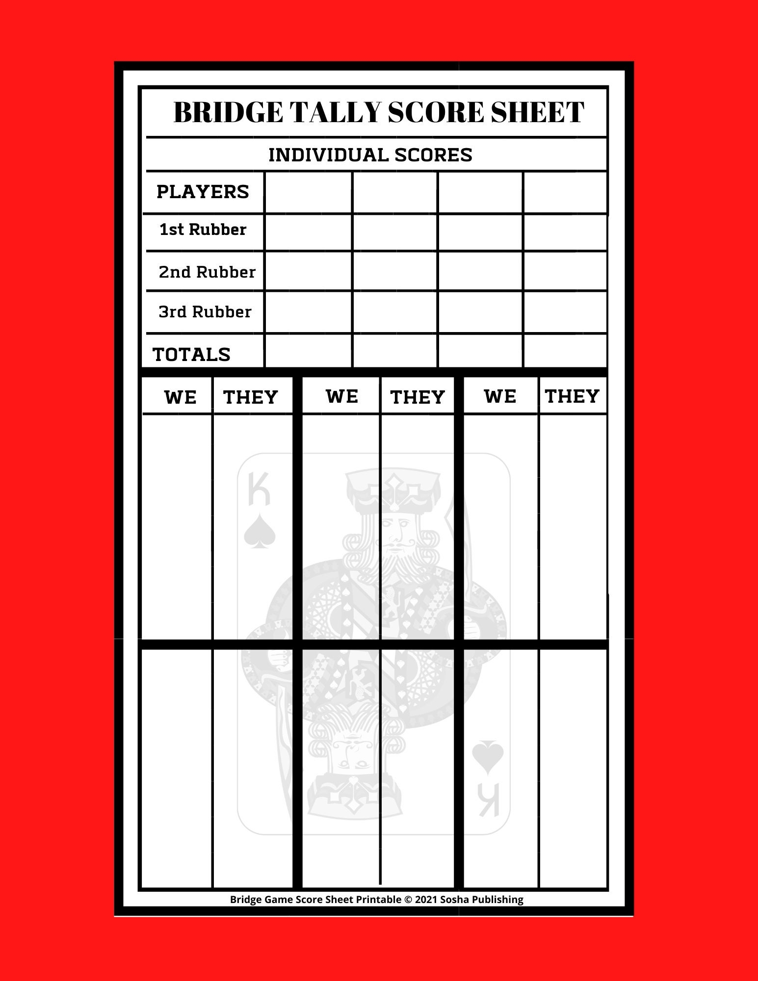 Bridge Game Score Sheets Printable Bridge Score Pad Bridge Score 