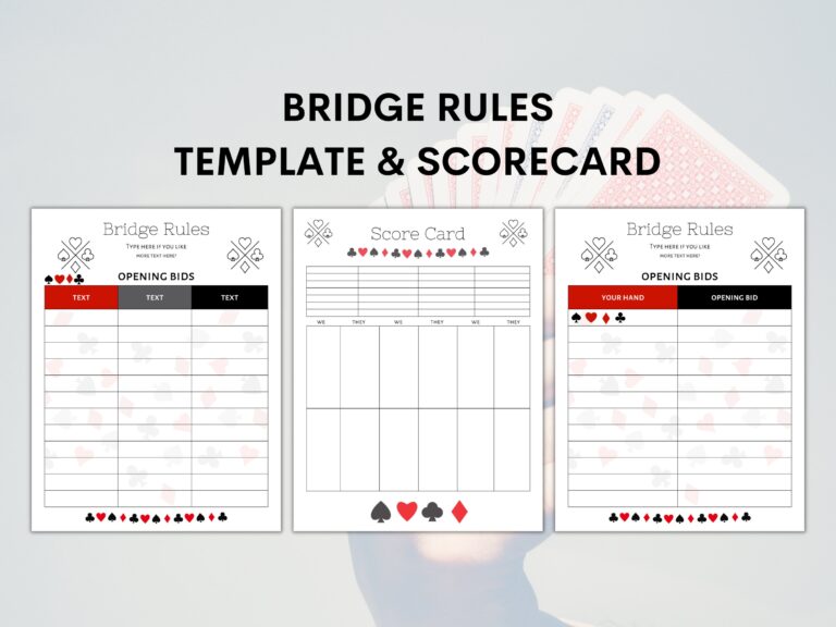 Bridge Rules Template Bridge Scorecard Template Board Game Rules 