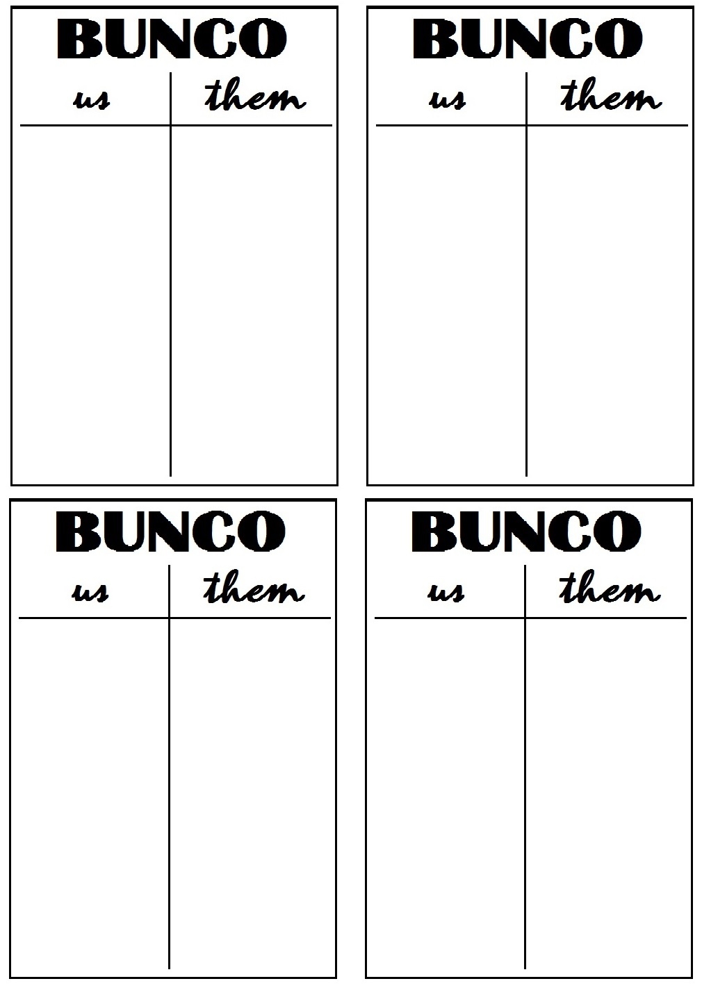 Bunco Table Score Sheets Us Them