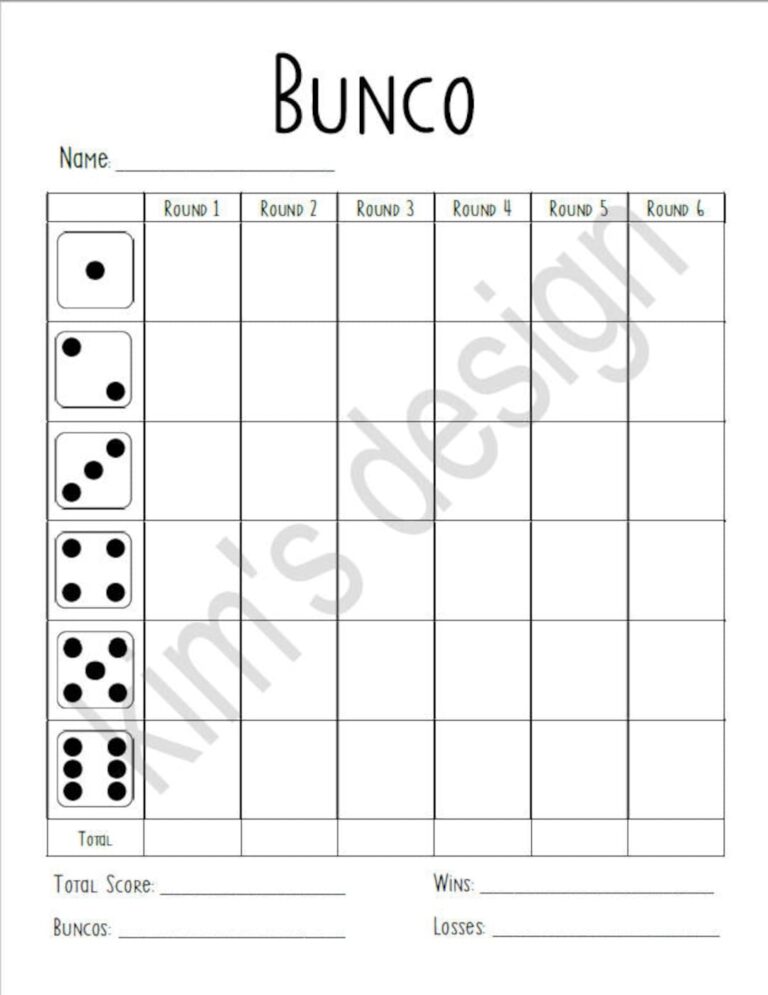 Bunco Score Card Printable Instant Download Etsy