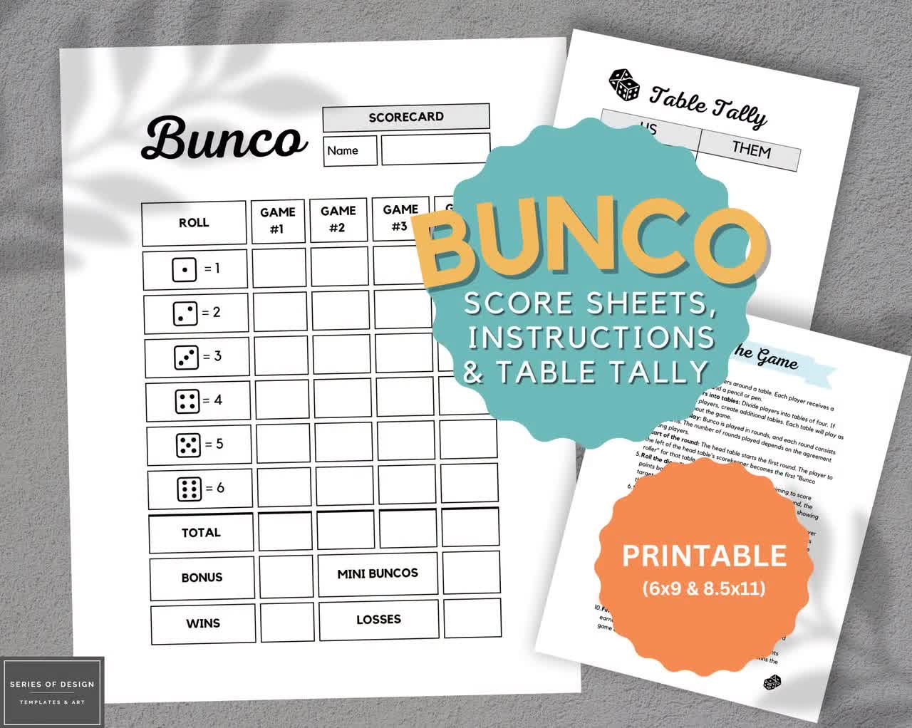 BUNCO Score Sheets Printable Table Tally Sheets Bunco Game Cards With Instructions Bunco Rules Instant Download Print And Play