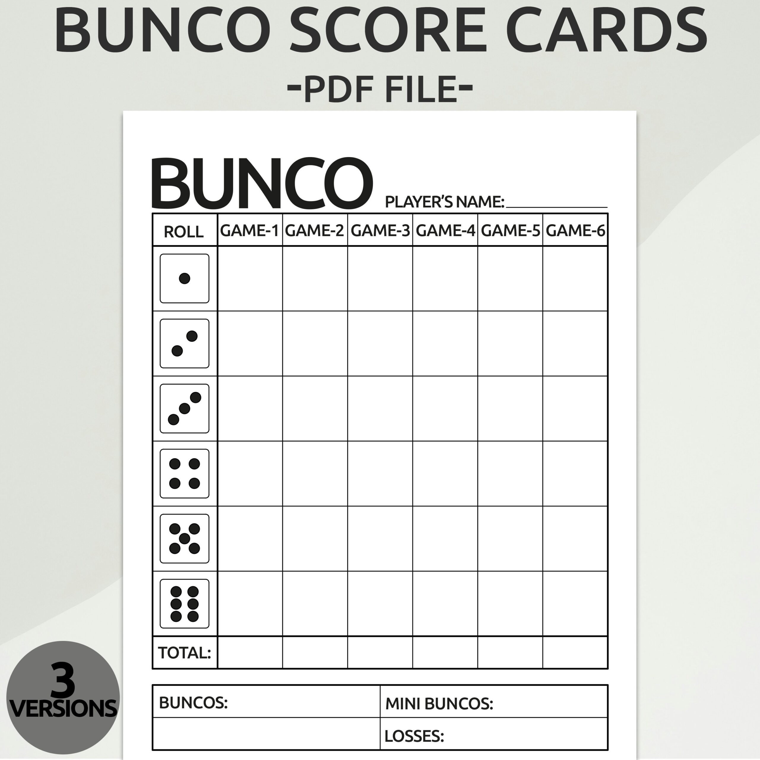 Bunco Scoresheet Bunco Printable Scorecards Minimalist Bunco 