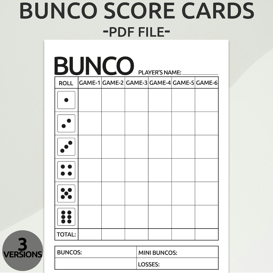 Original Bunco Score Sheets Original Bunco Score Sheets