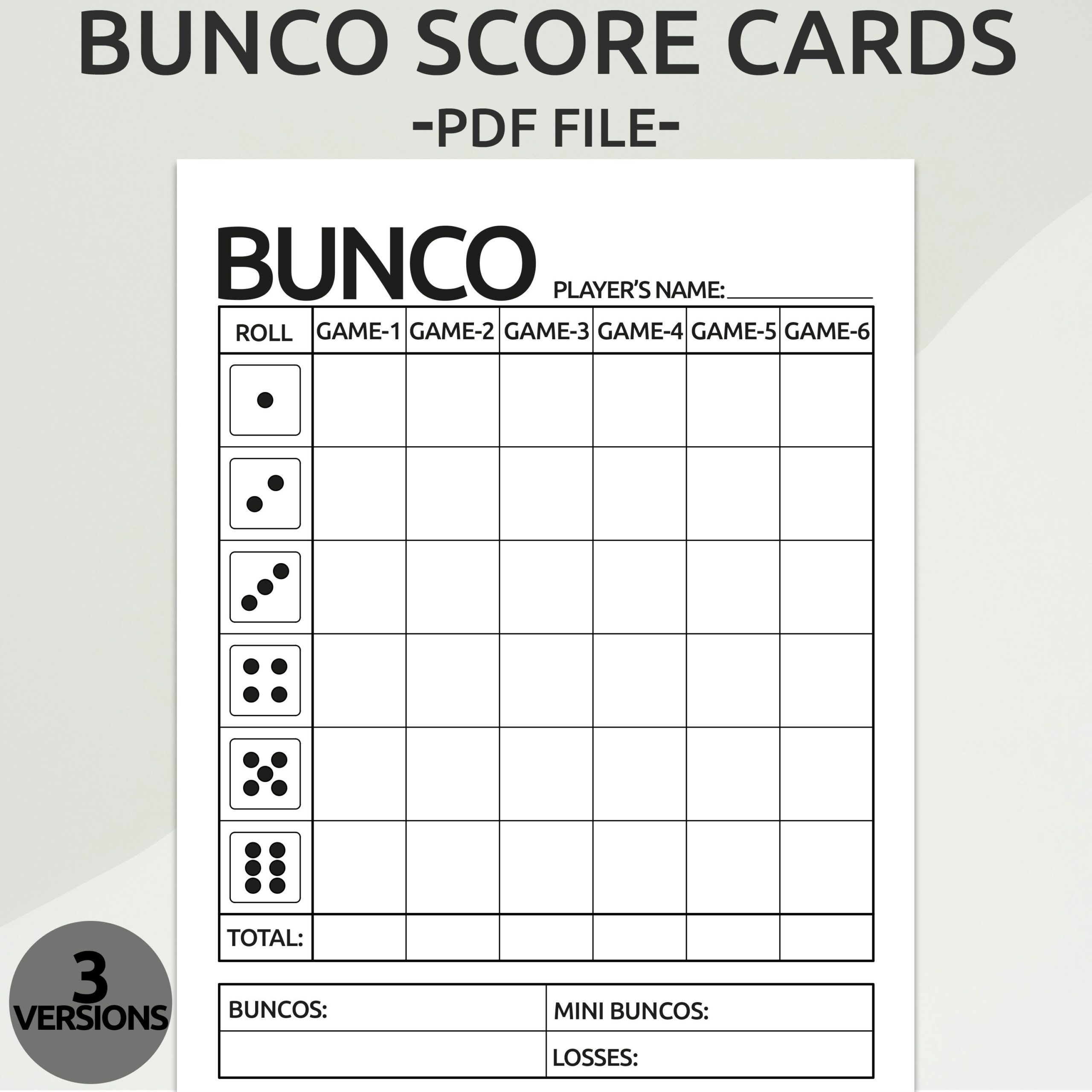 Bunco Scoresheet Bunco Printable Scorecards Minimalist Bunco Printable Paper Bunco Score Pads PDF Score Sheets Score Cards Etsy