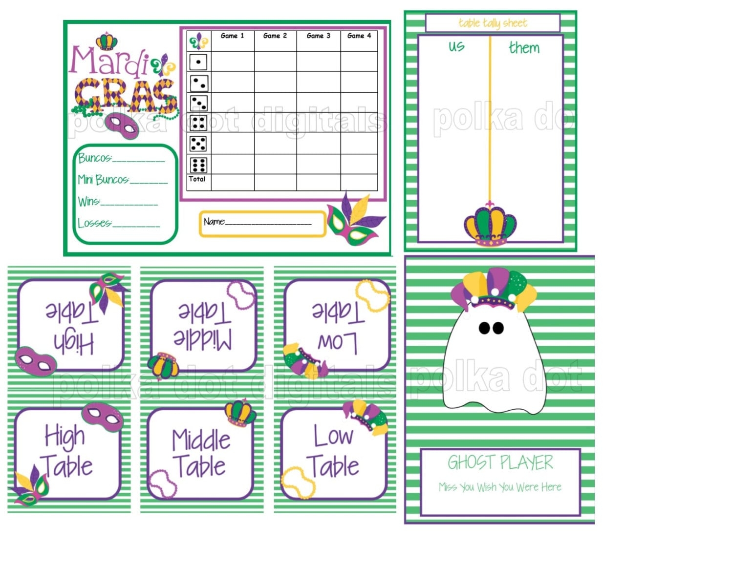 Buy 2 Get 1 Free MARDI GRAS Bunco Complete Set Fat Tuesday Score Card Sheet Matching Table Numbers Tally Printable Digtal File Download Etsy