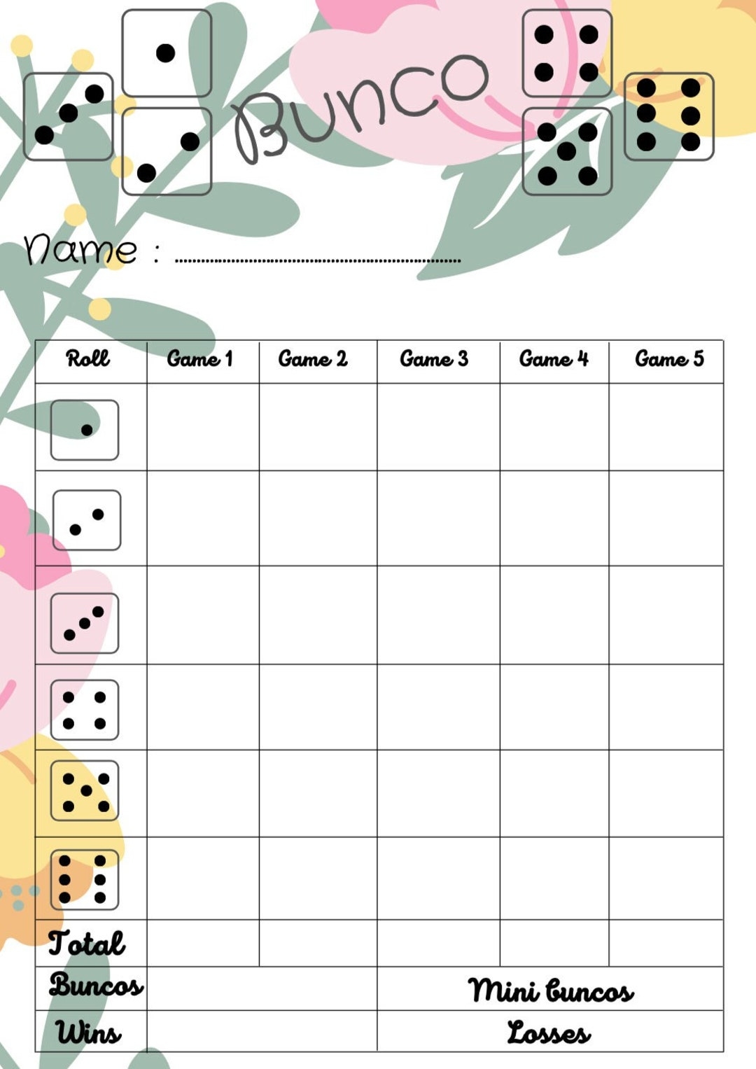 Buy Floral Bunco Score Card Bunco Scoresheet Bunco Score Pads Printable File PDF Download 8 5x11 Online In India Etsy