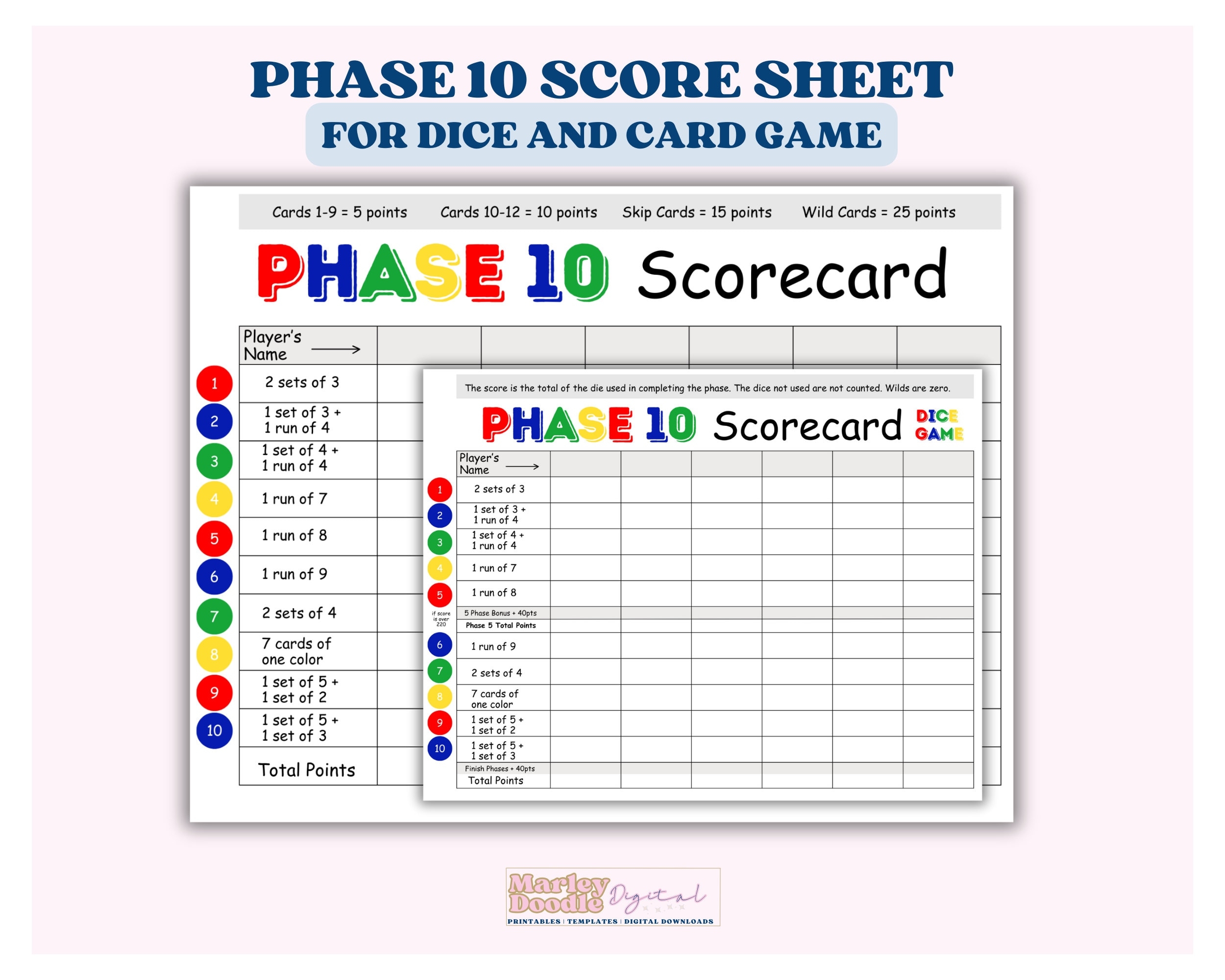 Buy Printable Phase 10 Score Sheets For Phase 10 Card Game And 