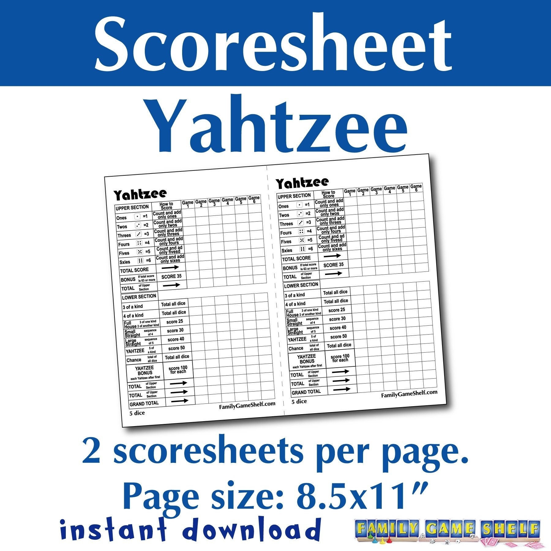 Printable Yum Score Sheet