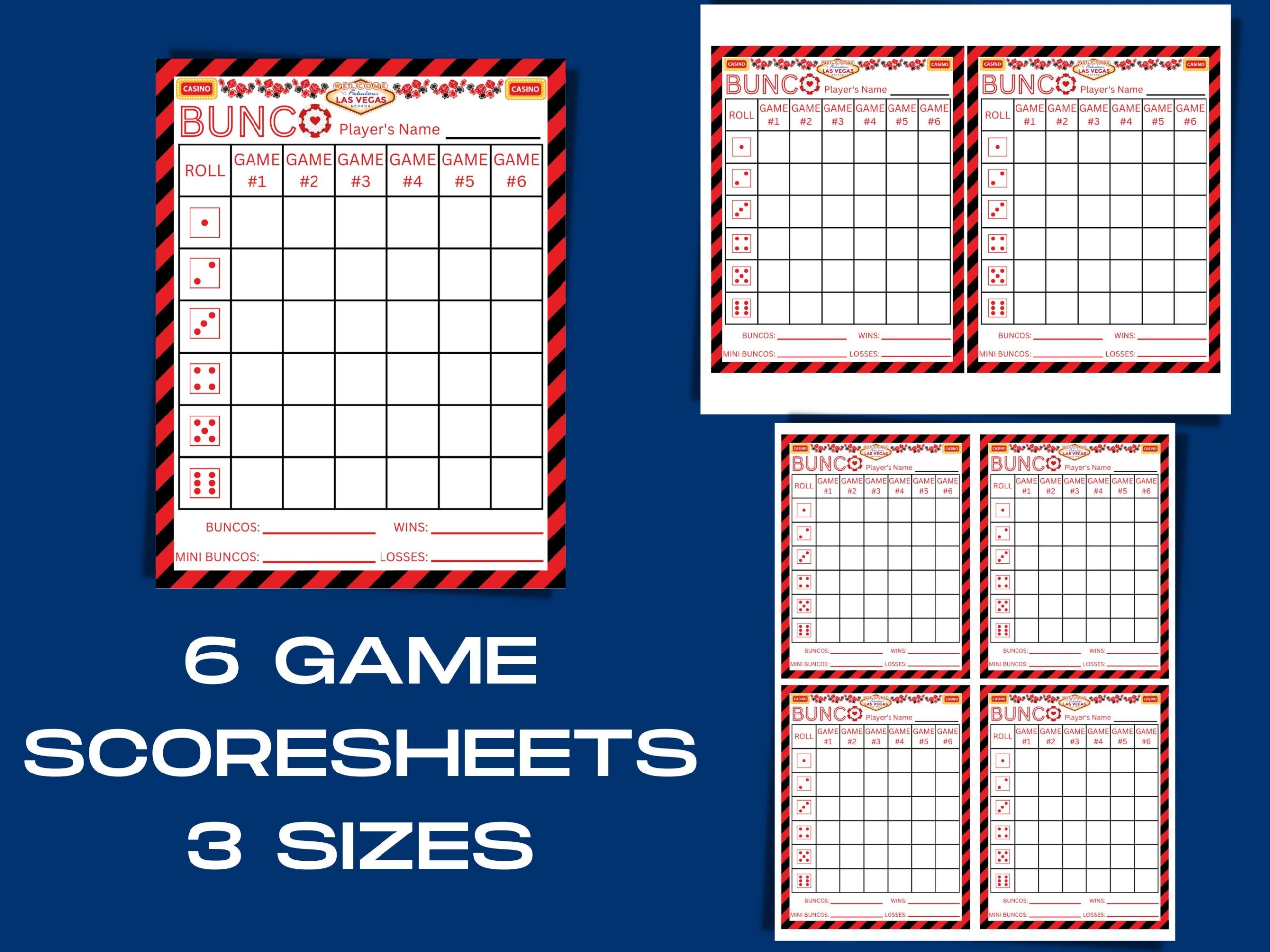Casino Night Themed Bunco Scoresheets Vegas Themed Bunco Score Cards Unco Tally Sheets Bunco Table Labels Bunco Printable Themed Party Etsy