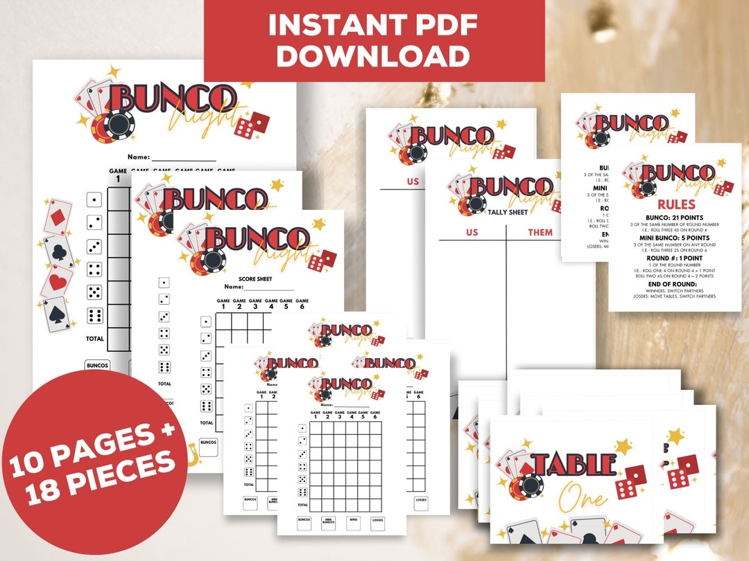 Casino Printable Bunco Score Cards U0026 Rules Digital Download For Fun Game Nights Dice Game Etsy