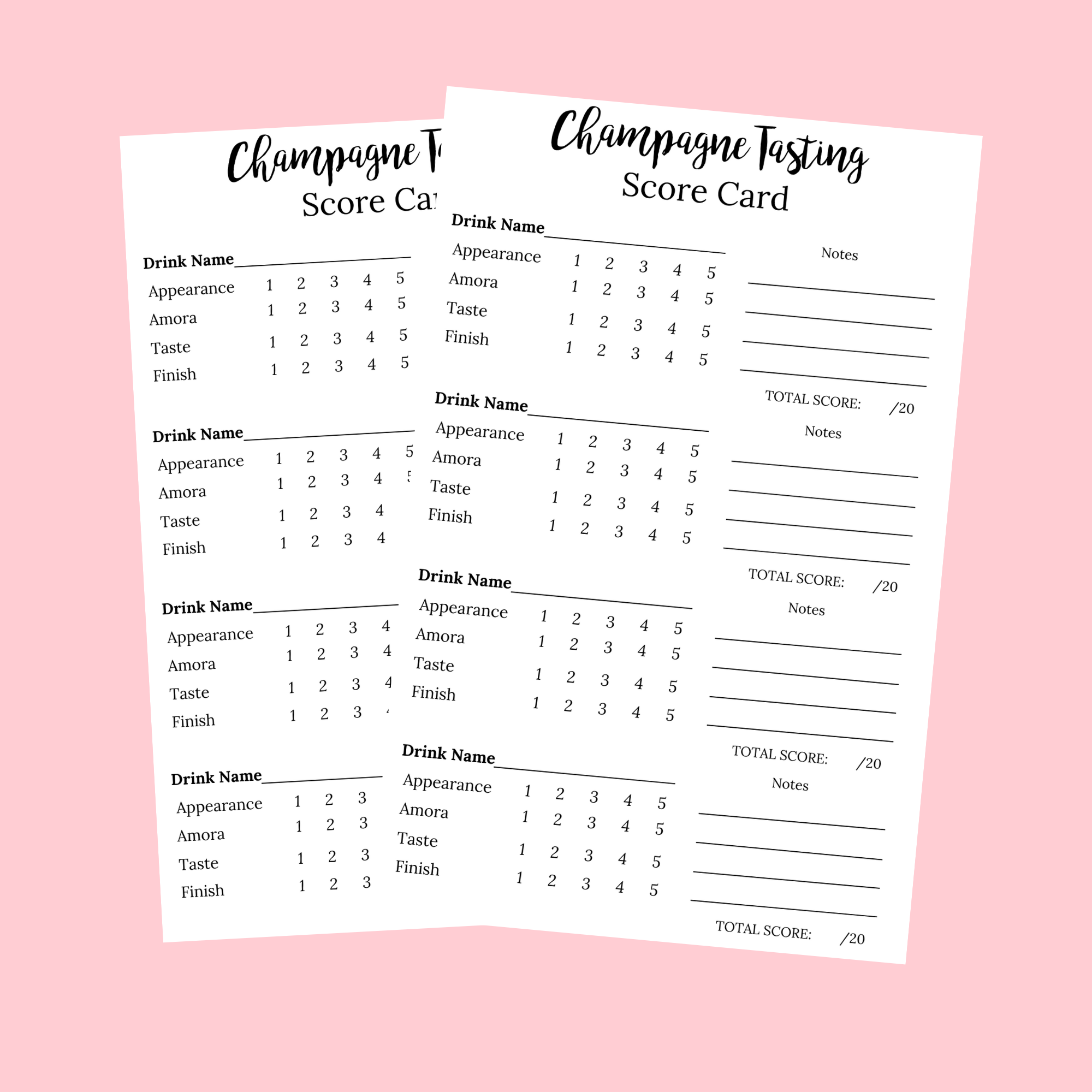 Champagne Tasting Scorecard Champagne Tasting Notecards