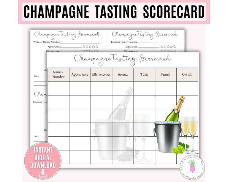 Champagne Tasting Scorecard Printable Champagne Party Champagne Flight Champagne Evaluation Champagne Judging Sparkling Wine Prosecco Etsy
