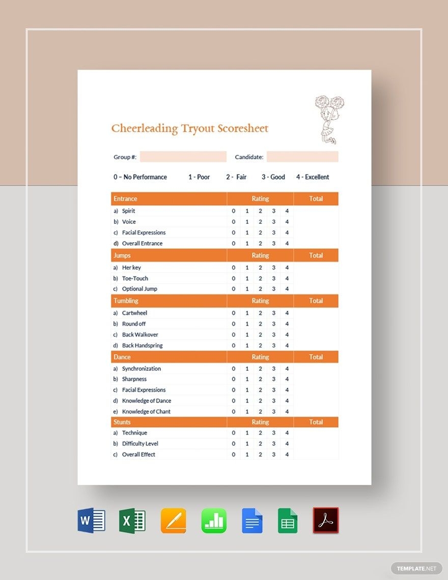 Cheerleading Tryout Score Sheet Template In Word Pages Google Docs PDF Download Template Cheerleading Tryout Score Sheet Template In Word Pages Google Docs PDF Download Template