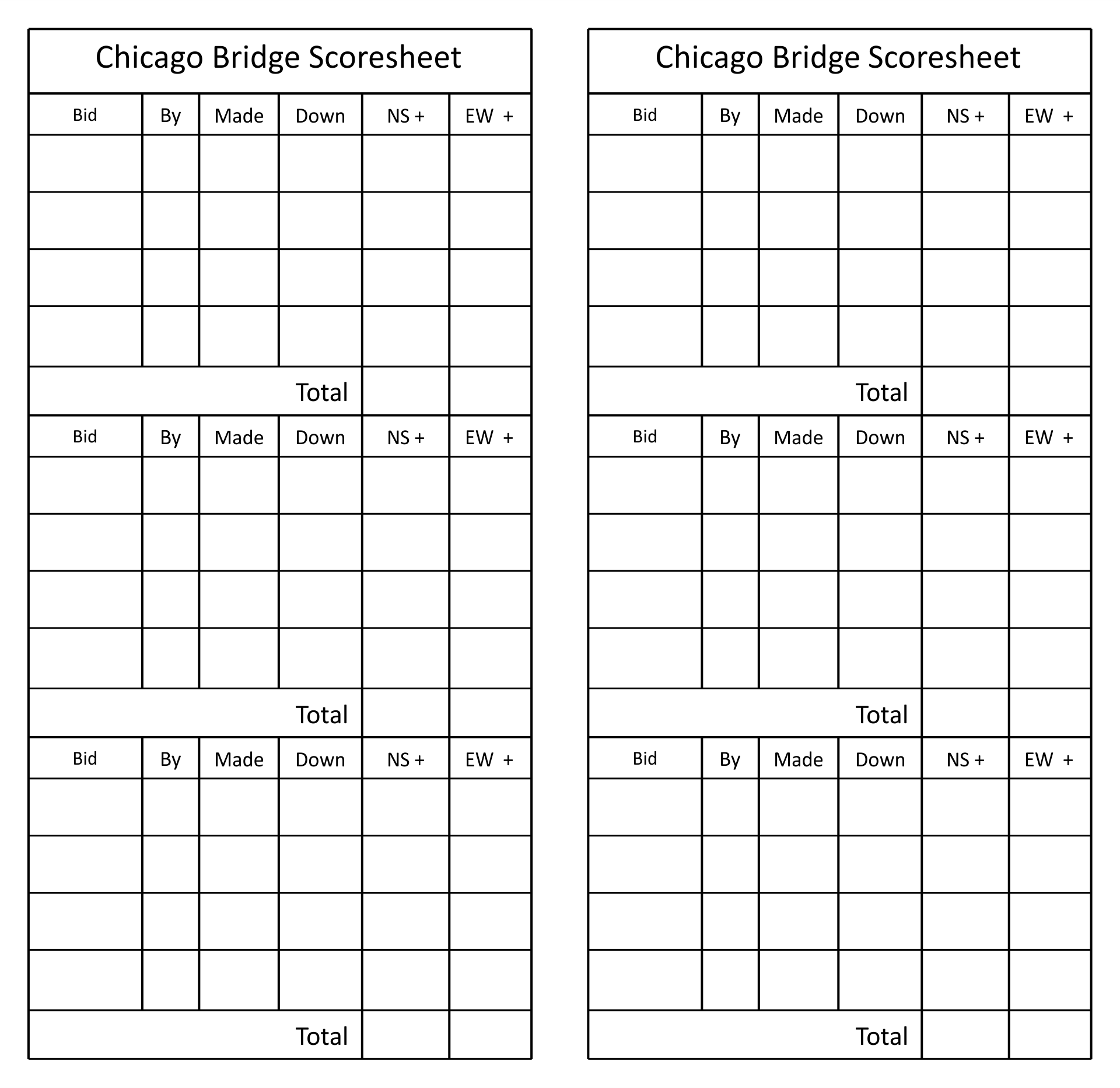 Printable Bridge Score Sheets Free Download
