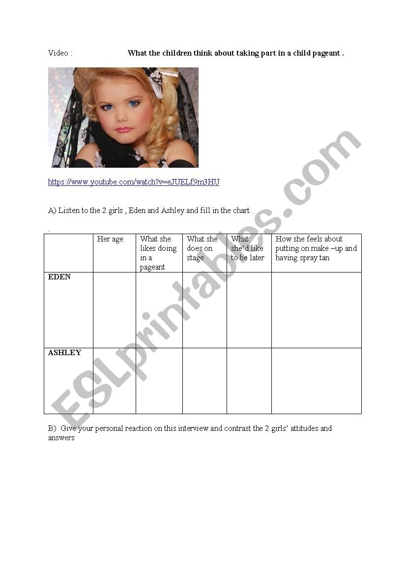 Child Beauty Pageants ESL Worksheet By Raunie