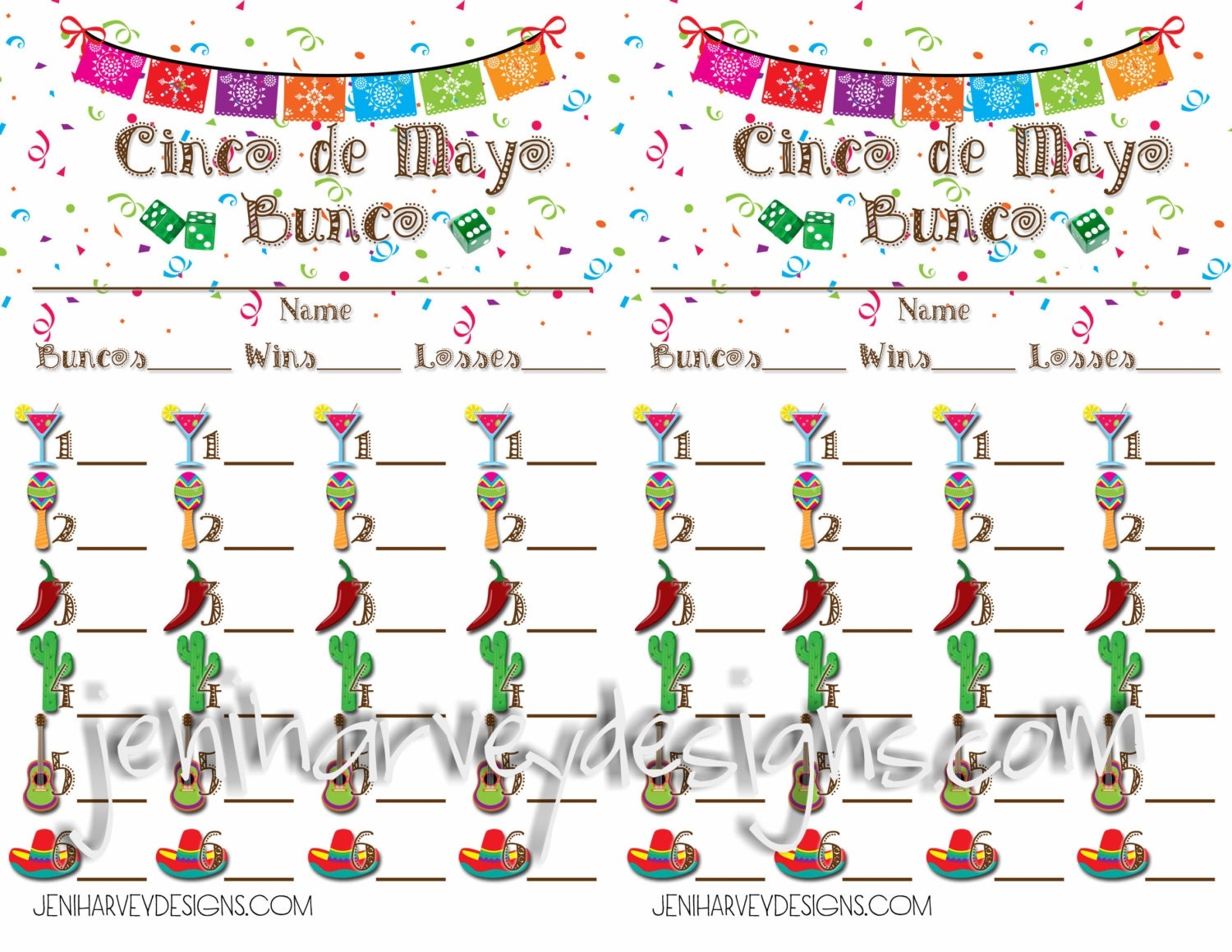 Cinco De Mayo Bunco Score Card Cinco De Mayo Bunco Score Card