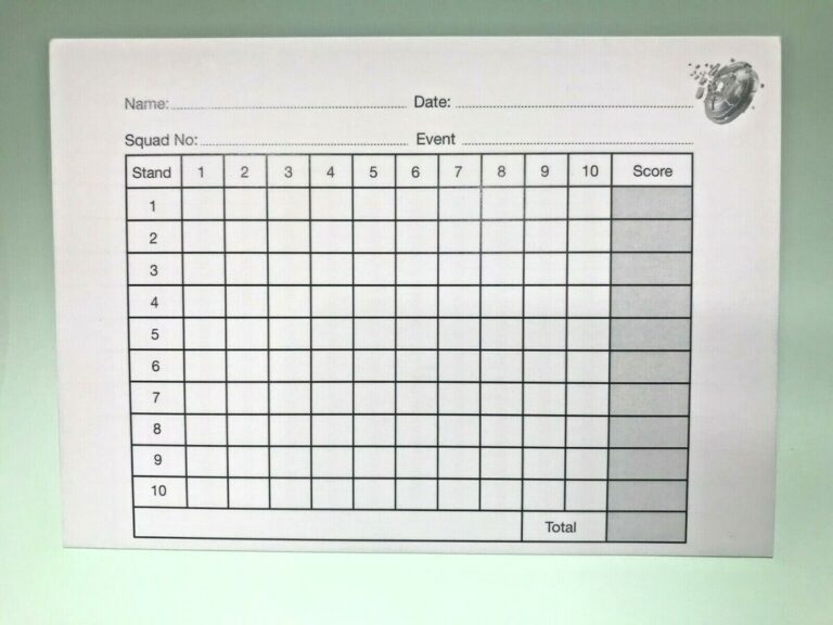 Clay Pigeon Shooting Score Cards 450gsm For Sporting