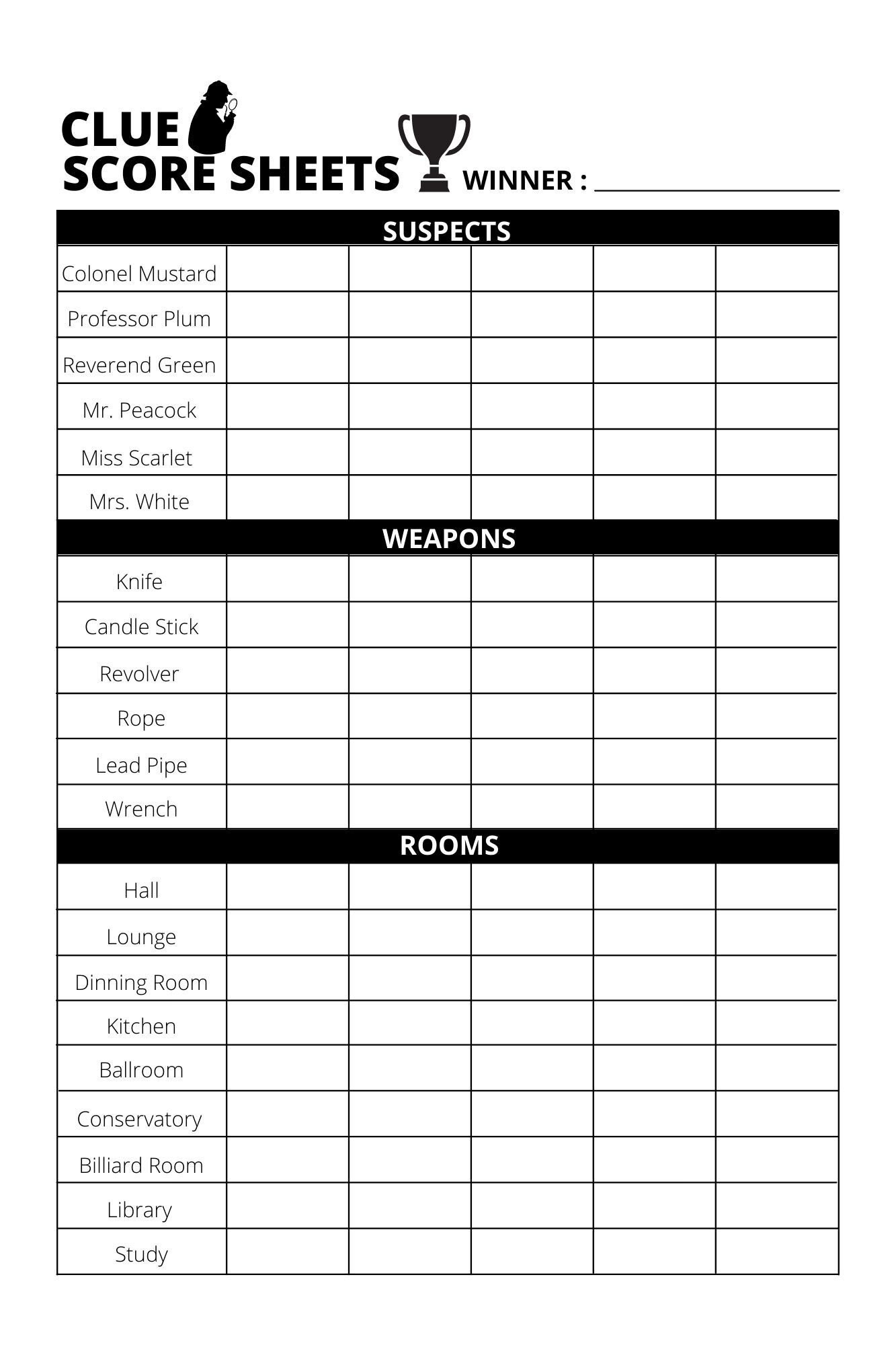Clue Score Sheet Download Print PDF File Clue Score Sheet Download Print PDF File