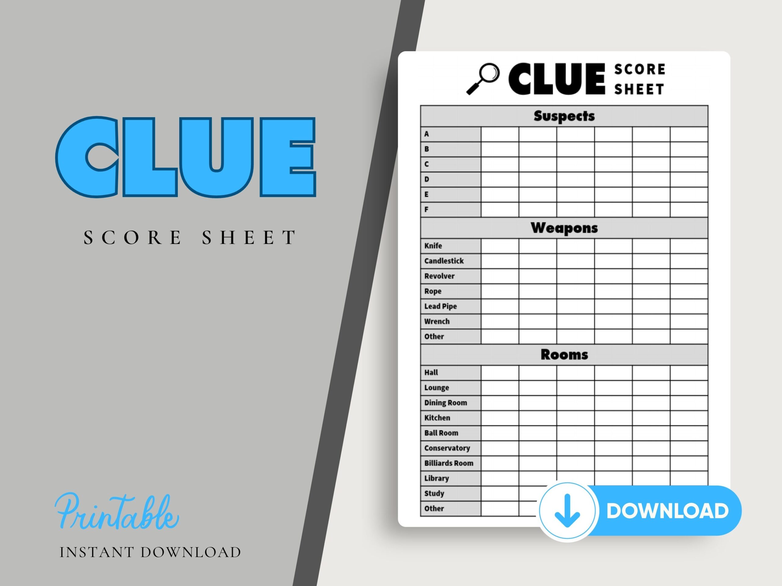 Clue Score Sheet Printable Instant Download Refill Sheets Clue Score Sheet Printable Instant Download Refill Sheets