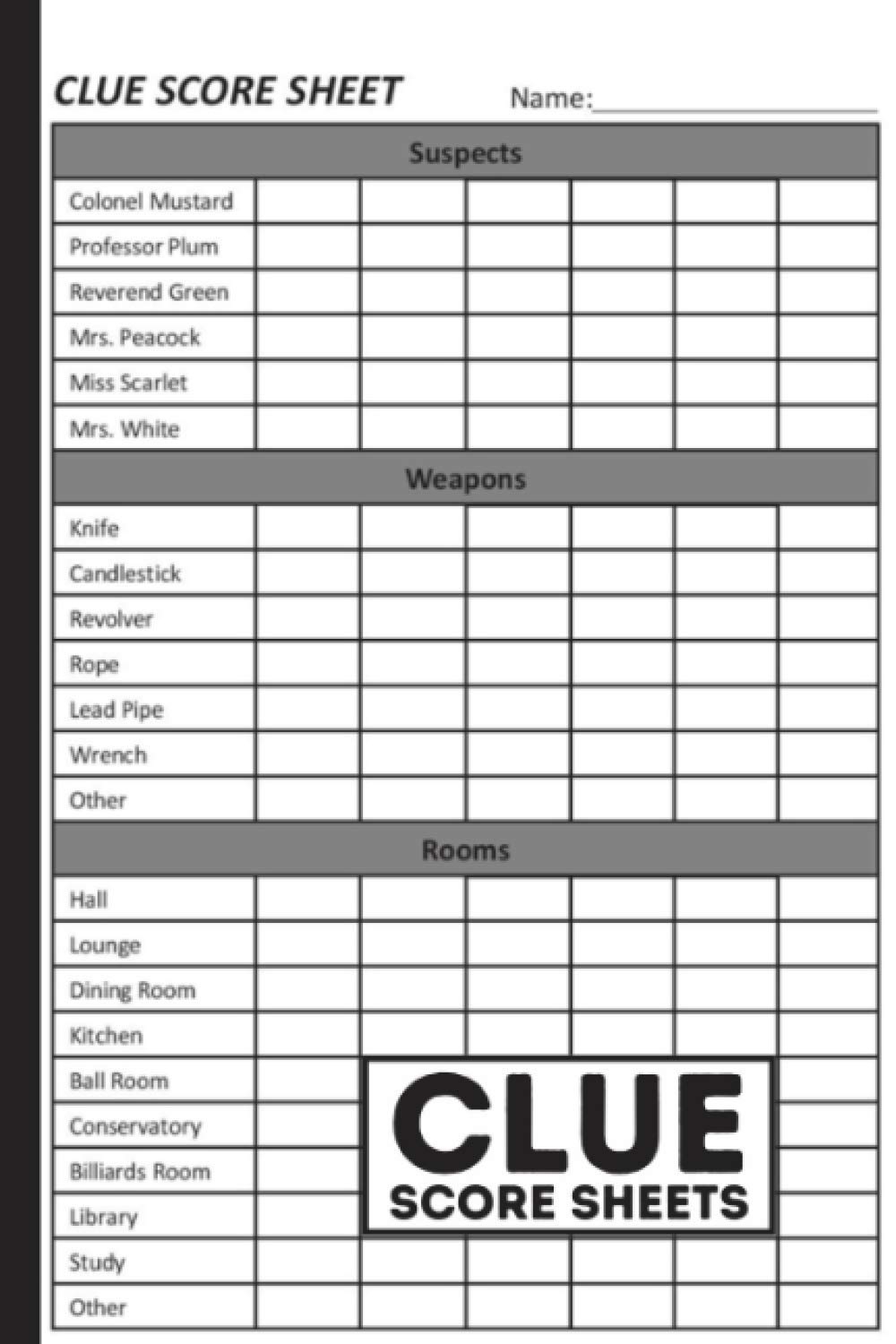 Printable Score Sheets For Clue Printable Score Sheets For Clue
