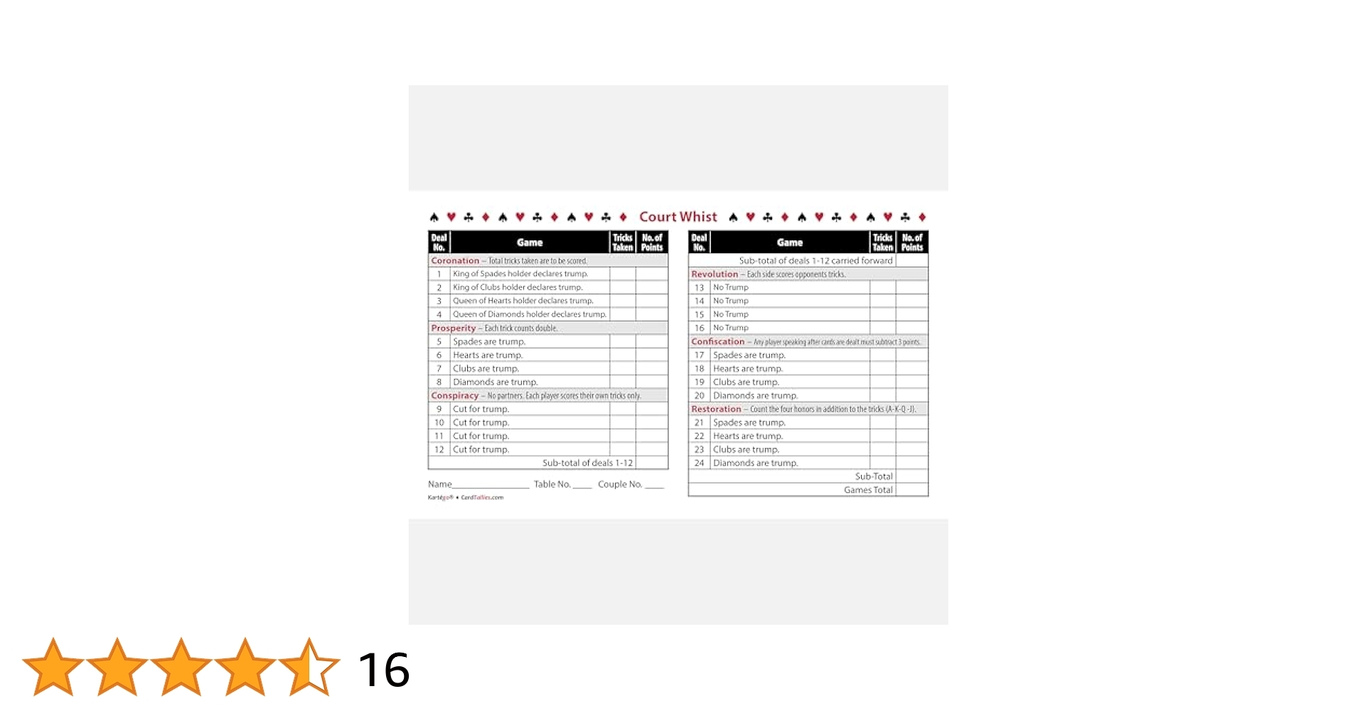 Court Whist Score Pads 5 50 