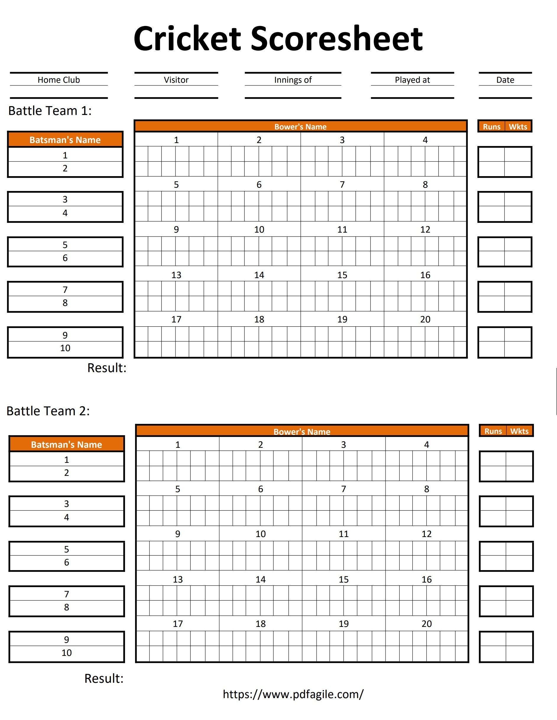 Cricket Scoresheet Template PDF Agile