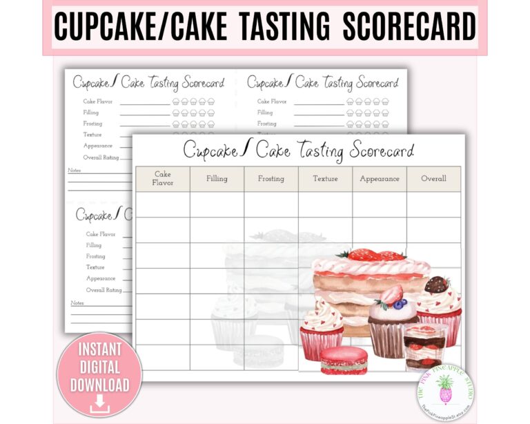 Cupcake Cake Tasting Scorecard Printable Template Bakeoff Tasting Party Pastry Tasting Pastry Chef Card Tasting Notes Fundraiser Cake Etsy UK