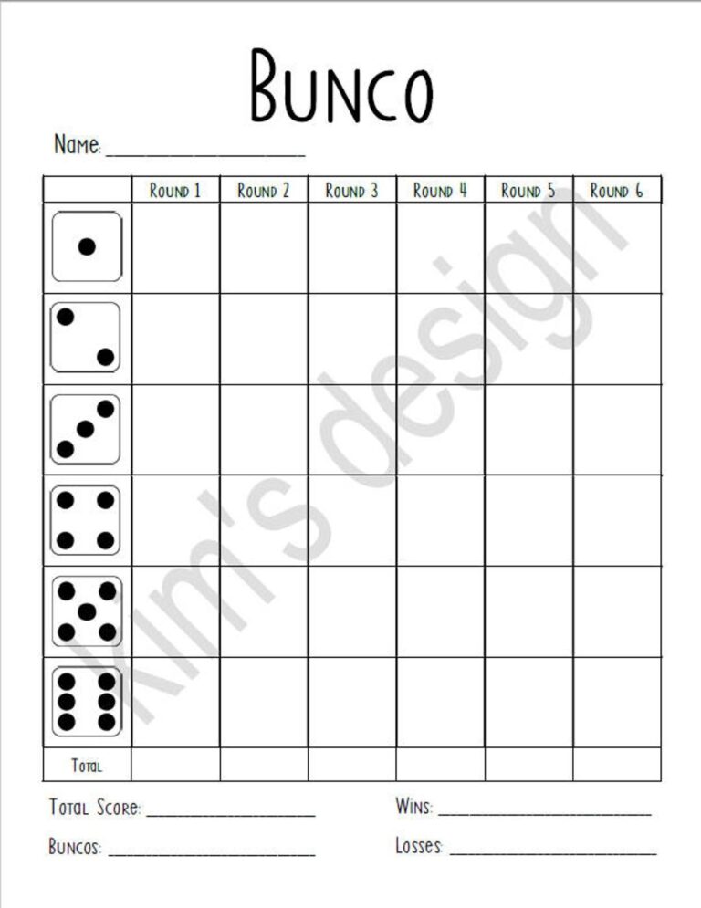 Customized Bunco Score Card Printable Etsy