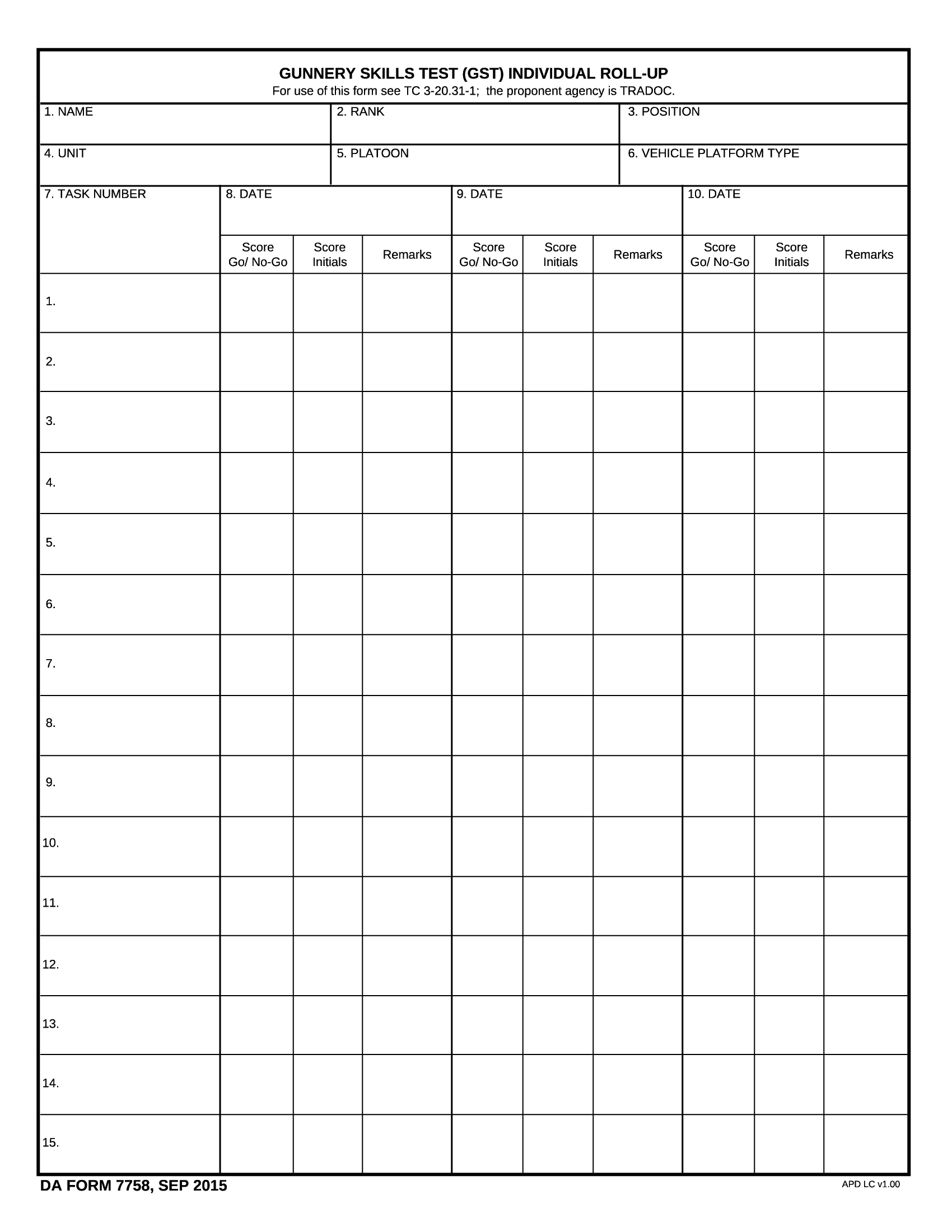 DA Form 7758 Gunnery Skills Test GST Individual Roll Up Forms Docs 2023 DA Form 7758 Gunnery Skills Test GST Individual Roll Up Forms Docs 2023
