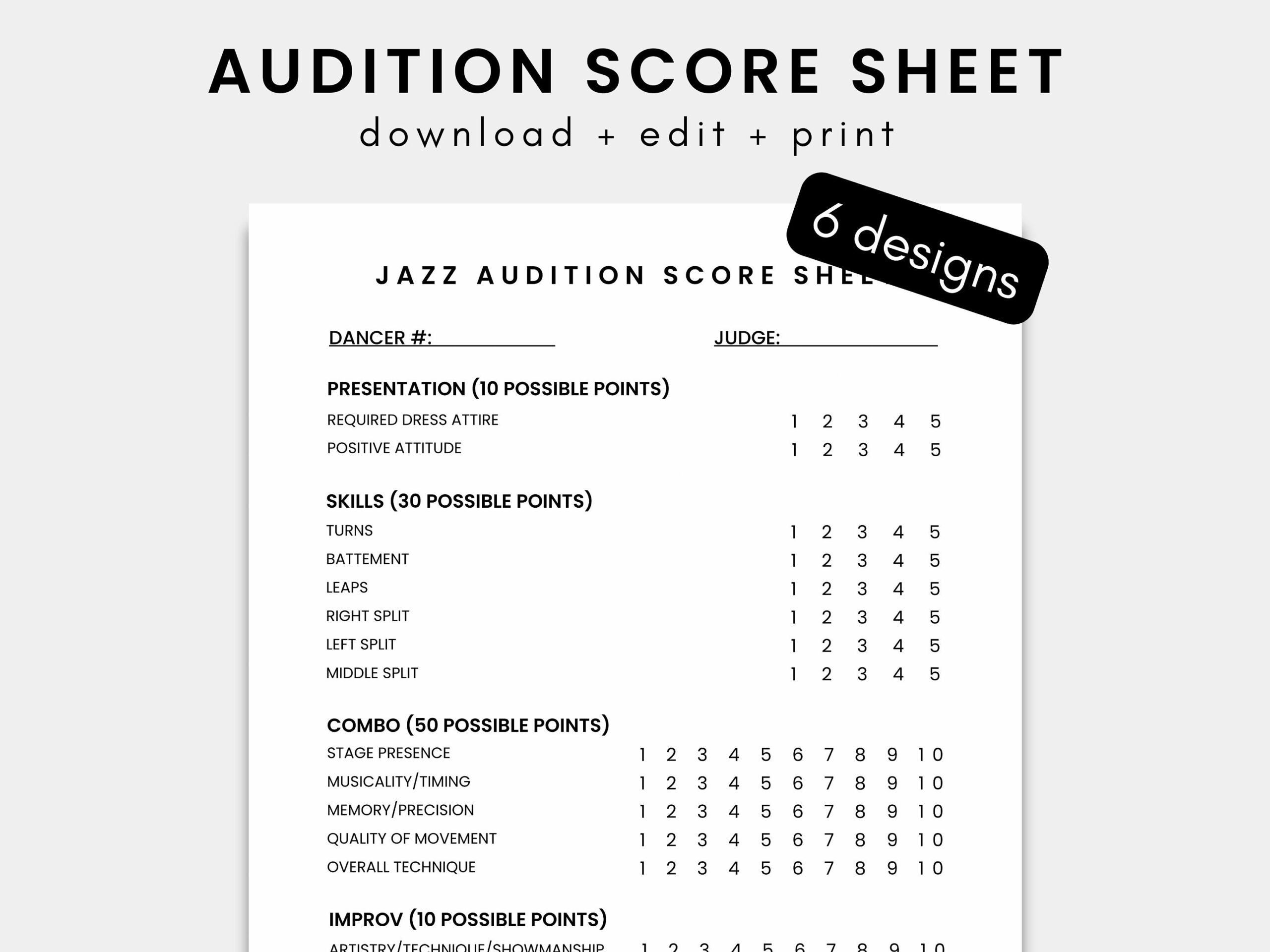 Judging Score Sheet Template