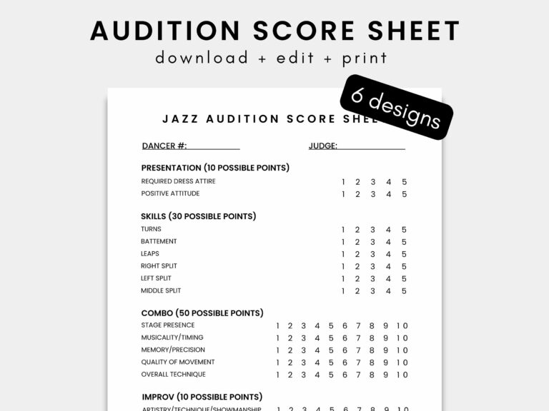 Dance Audition Score Sheet Dance Team Score Sheet Dance Competition Team Score Sheet Judge Sheet Etsy